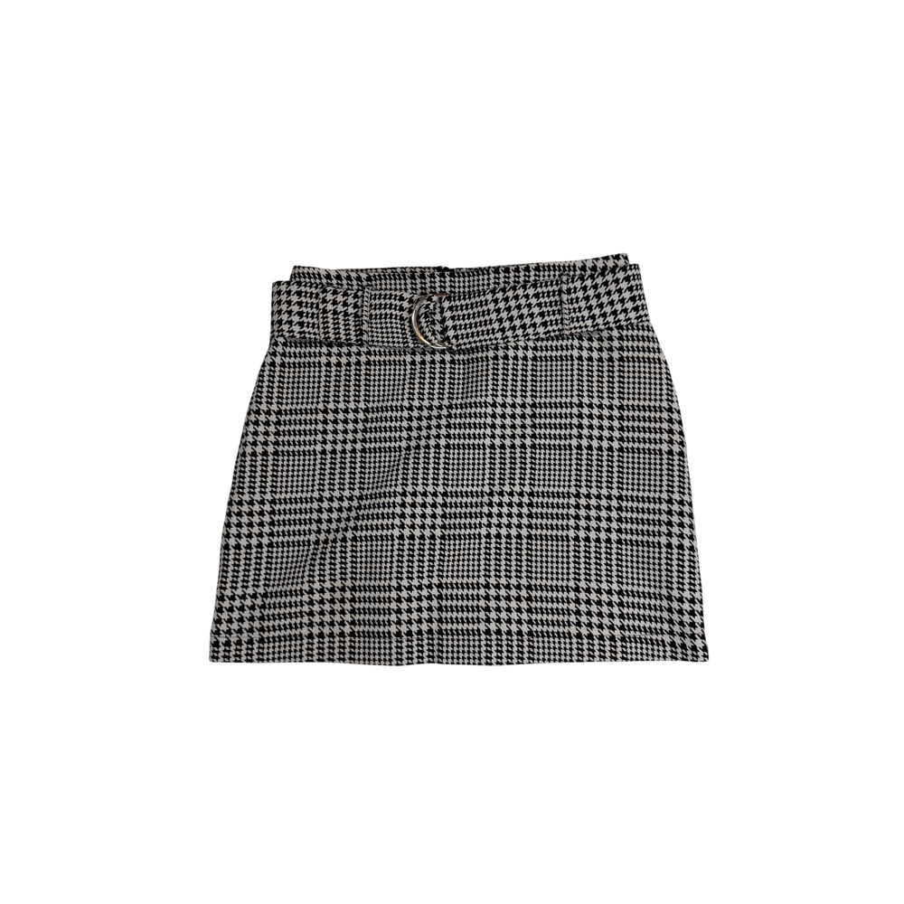 Boohoo Dark Academia Black White Houndstooth Glen Plaid Mini Skirt - Picture 2 of 5